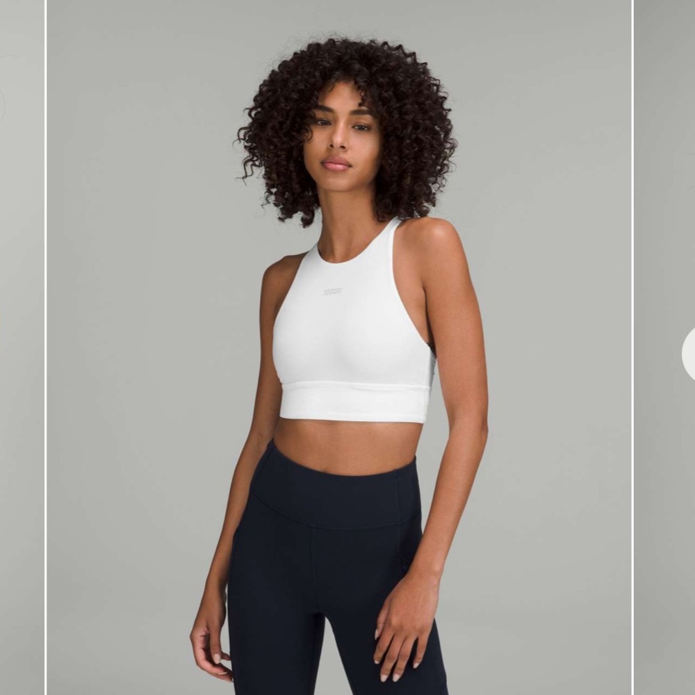 Lululemon Energy High Neck Longline Bra White Silver Blue 8
